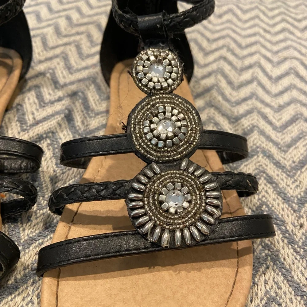 Girls Size 4 SO Priscila Black Gladiator Sandals with Jewels